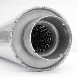 Ford Focus Performance Exhaust - Stainless Works - Vintage Round Muffler, 3